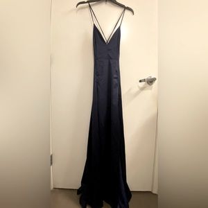 Navy Blue Satin laced-back Prom Dress